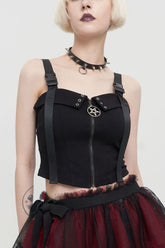 Gilet pour femme avec fermeture éclair en métal à l'avant, bretelles réglables en tissu tricoté noir punk